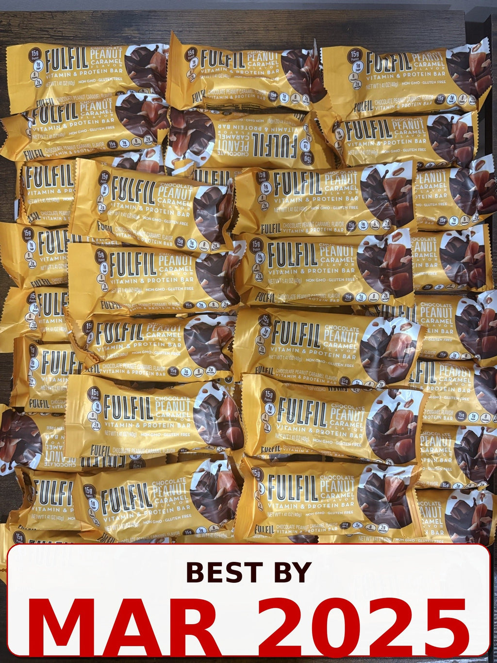 FULFIL Chocolate Peanut Caramel Bars lot — best by March 2025